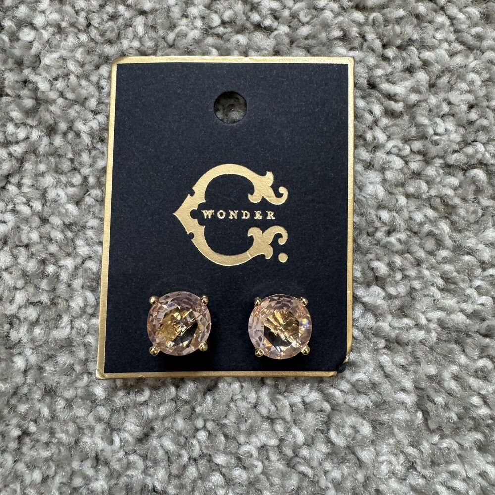 C Wonder Earrings Pink Round Stud Womens Gold Crystal Butterfly Backs Jewelry